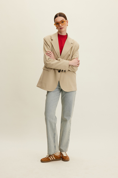 Manuka Beige Color Classic Cut Blazer Jacket