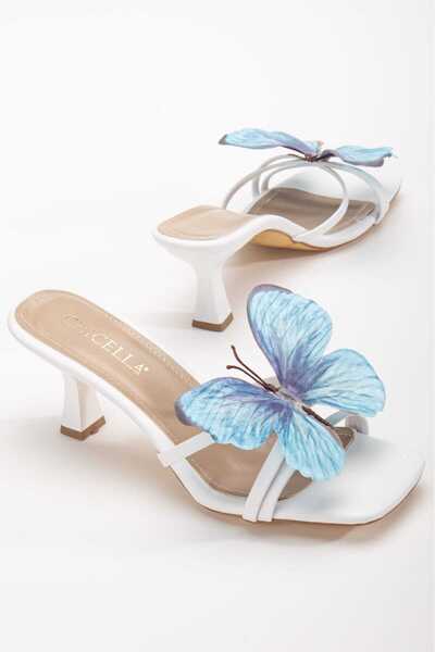 CHICELLA Papuci eleganti cu toc subțire cu accesorii colorate de tip fluture Lepi