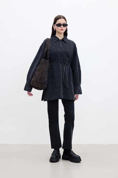 Manuka GENİŞ MANŞETLİ DENİM GÖMLEK SİYAH