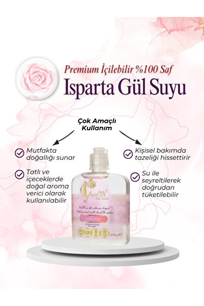 NUHA CAFE İçilebilir Çok Amaçlı %100 Saf Isparta Gül Suyu