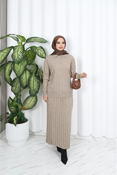 NİSUM MODA بدلة تنورة مطوي مع سترة