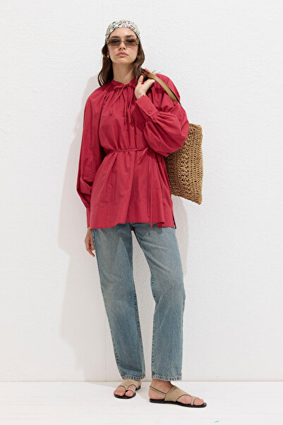 Manuka Voile Tunic - Cherry with Lace Detail