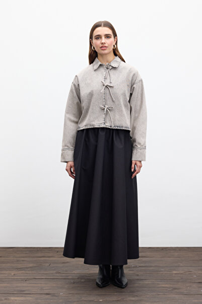 Manuka Anthracite Lace-Up Denim Blouse