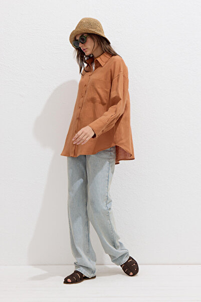 Manuka Orange Thin Linen Oversize Shirt