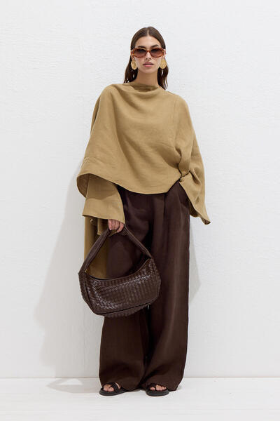 Manuka Bluzka Sahra Asymetryczna Lniana Peleryna