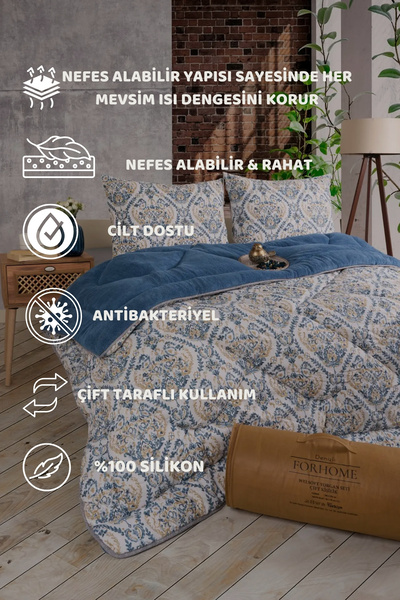 Sudemhome Çift Kişilik Çift Taraflı Lüx Welsoft Elit Yorgan Yumuşak Polar Yorgan Ve Yastık Kılıfı Aksu İndigo