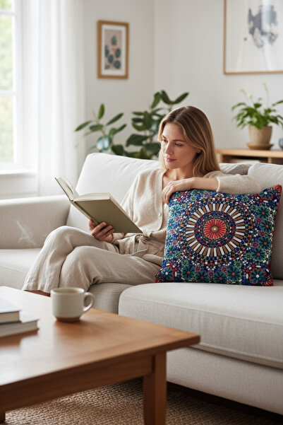 Chintar وسادة رمي مزخرفة من قماش الجاكار المنسوج باللون الأخضر ماندالا / غطاء...