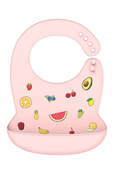 Empria Bavetica din silicon pentru diversificare bebelusi, cu buzunar, baveta bebe, Empria, Fructe, Roz