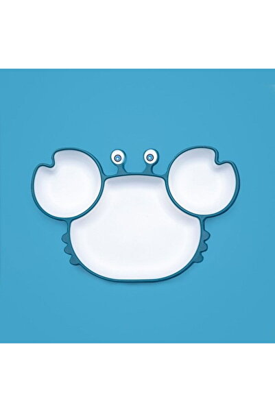 Empria Farfurie din silicon pentru diversificare, anti-alunecare, compartimentata, Crab, Albastru