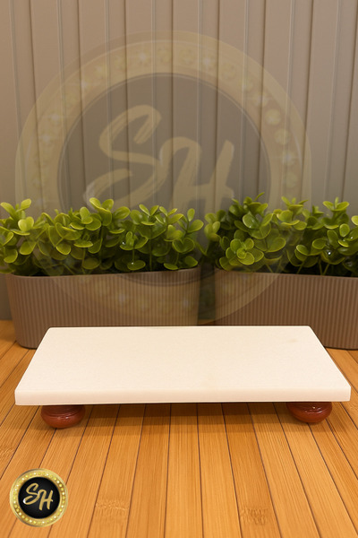 Snow Homs Marble Oil Bottom with Wooden Marble Legs 20 X 10 cm Marble Presentation Bowl