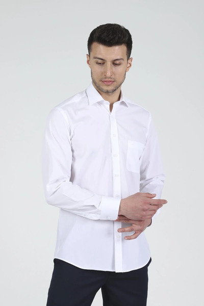 Daniel Bessi Long Sleeve Regular Fit Basic Cotton White Classic Men's Shirt