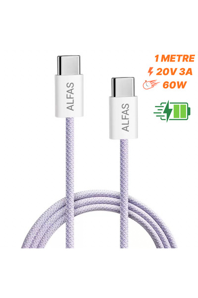 ALFAS Type-C Şarj Kablosu 1m PD 60W 3A 1Gbps Hızlı Şarj & Data Transfer Usb-c...