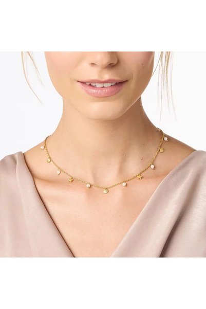 BEREN KILIÇ Gold Pearl Stone Starfish and Shell Detailed Steel Necklace 42 cm