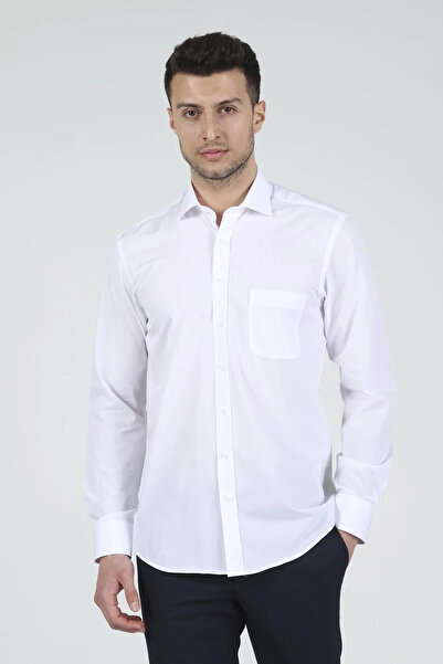 Daniel Bessi Cămașă clasică pentru bărbați, cu mânecă lungă, cu croiala normală, din bumbac, albă