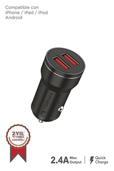 Torima Araç Şarj Cihazı 2 Usb Portlu Transmitter C01 Siyah