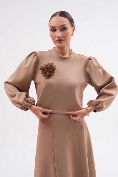 MODAJİN Camel Dadali Flower Detailed Double Set