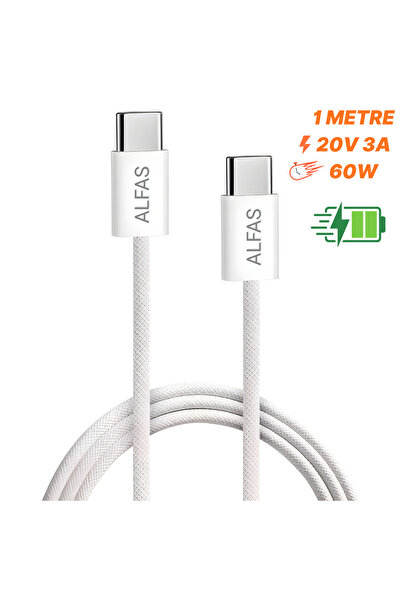 ALFAS Type-C Şarj Kablosu 1m PD 60W 3A 1Gbps Hızlı Şarj & Data Transfer Usb-c...