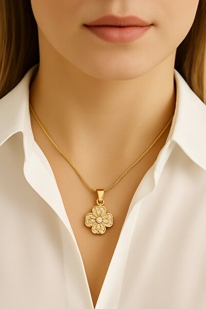 PİRLENTO قلادة نسائية من الفولاذ بلون ذهبي مع حجر الزركون على شكل قلب وعجلة ض...