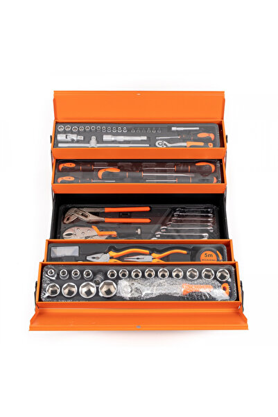 ROMSHOP Tool kit 85 pieces 4 drawers metal black orange