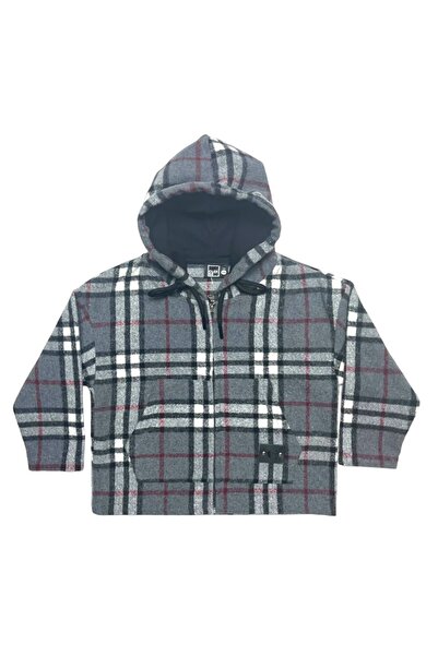 Cloise Seasonal hooded plaid cardigan Anthracite
