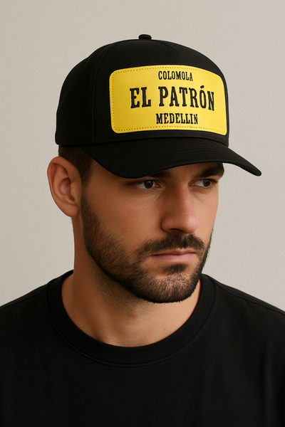 CosmoOutlet El Patron Colombia Medellin Slogan Removable Bench Logo Unisex Black Color Hat