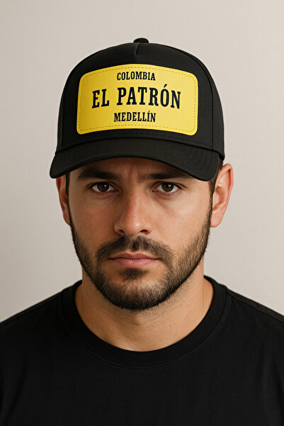 CosmoOutlet قبعة El Patron Colombia Medellin ذات شعار قابل للإزالة للجنسين باللون الأسود