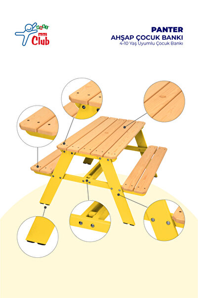 Hobi Mini Club Panter Ahşap Çocuk Bankı 4-10 Yaş Uyumlu Çocuk Bankı