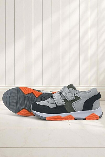 Rakerplus Genuine Leather Gray Black Kids Sneakers Sports Shoes