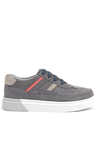 Rakerplus Gray Genuine Leather Lace-Up Boys' Sneakers