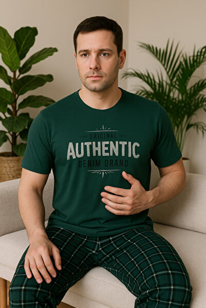 nisaNCa Mevsimlik Erkek Kısa Kollu Pamuk Penye Pijama Takımı- Ekose Erkek Pijama- Babalar Günü Hediyesi