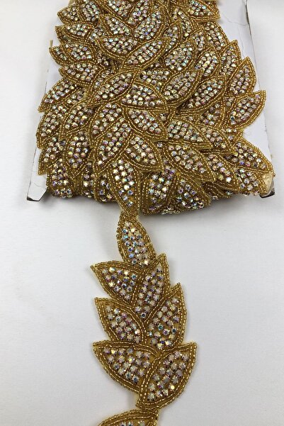 Hayalperest boncuk Yaprak Desenli Janjanlı Ütüyle Yapışan Taşlı Şerit