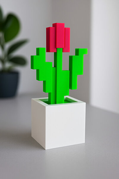 Store Minecraft Saksılı Kırmızı Çiçek 16cm Dekoratif Figür