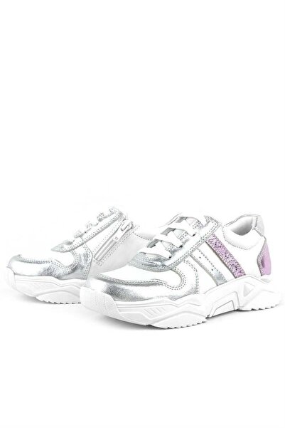 Rakerplus Pantofi pantofi pentru fete din piele naturală, roz argintiu, cu talpă groasă