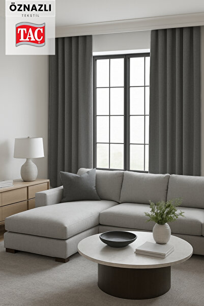 Taç Doğal Doku Keten Görünümlü Fon Perde – Ekstraforlu Büzgülü, Zengin Renk Kartelalı Model, Sade Şık