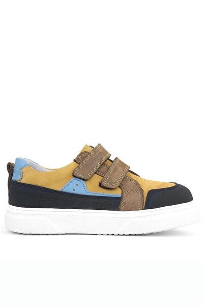 Rakerplus High Sole and Velcro Genuine Leather Children's Sneakers - Tan