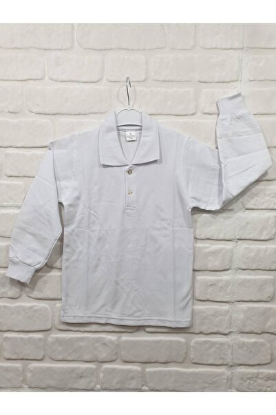 ÜN-KO Unisex dečija bela polo majica sa dugim rukavima