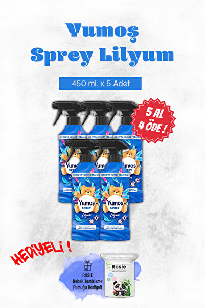 Yumoş Lilyum Sprey, 5 AL 4 Öde 450 ml, Rosie Pamuk Hediyeli
