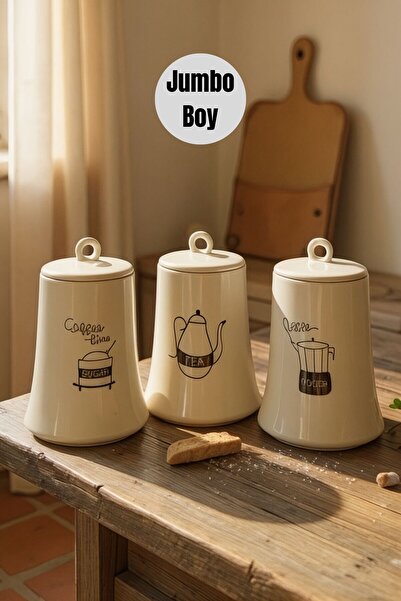 Yumuk Shop 3-Piece Vacuum Jumbo Size Coffee Sugar Tea Jar Set 1 Lt
