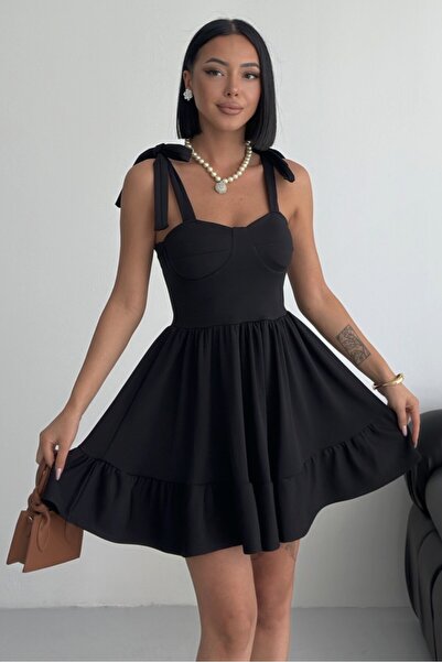 ALFUDO Moda Collection Göğüs Bağlamalı Mini Kırmızı Elbise