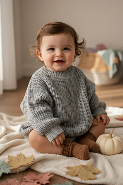 gogo bici Cocuk-Bebek Triko Bayram ve mevsimlik kazak Kazak Açık Gri