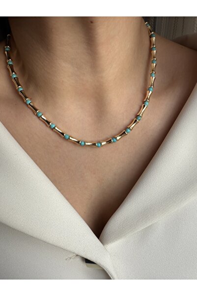 LUSORA ACCESORY Lusora Accessory Firuze Taşlı El Yapımı Serenay Gold Kolye