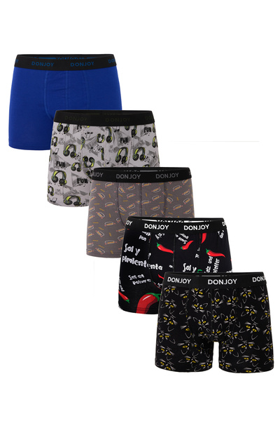 don joy Erkek 5'lİ Karışık Desenli Pamuklu Penye Beli Lastikli Boxer