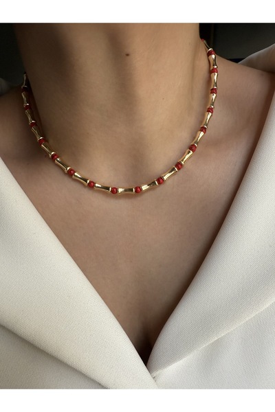 LUSORA ACCESORY Lusora Accessory Mercan Taşlı El Yapımı Serenay Gold Kolye