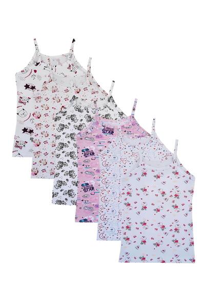 Tutku Dode Flora Tutku 850 Kız Çocuk Karışık İp Askılı Desenli Likralı Pamuklu Empirme 6 lı Atlet