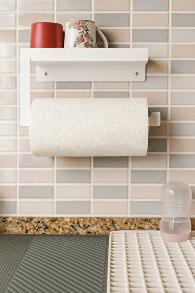 Lamizon White Paper Towel - Rack Kitchen Countertop, Adhesive Roll Napkin Holder