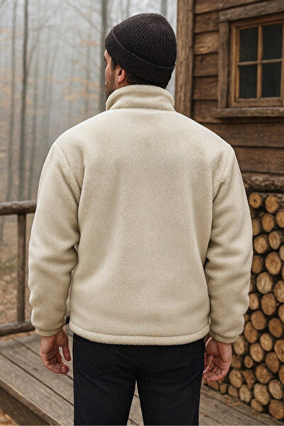 GHASSY CO. Erkek Pro Termal İç Dış Sherpa Sonbahar Kış Tam Fermuarlı Peluş Sweatshirt