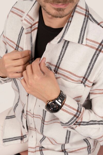 Etikmen Чоловіча сорочка в смужку "Лісоруб" великого розміру з кістяною біло-чорною смужкою з подарунковою коробкою