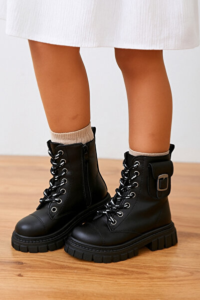 SKY MODA Kız Çocuk Komple Kürklü Soğuk Geçirmez Kaymaz Taban Dikişli Fermuarlı Bot