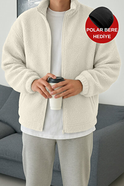 GHASSY CO. Erkek Isı Termal İç Dış Sherpa Sonbahar Kış Tam Fermuarlı Peluş Polar Sweatshirt