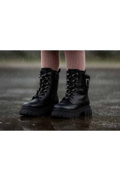 SKY MODA Kız Çocuk Komple Kürklü Soğuk Geçirmez Kaymaz Taban Dikişli Fermuarlı Bot